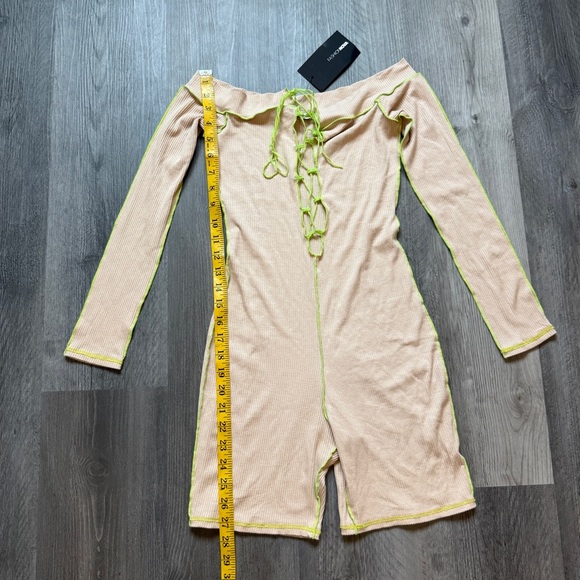 Fashion Nova Ribbed Romper Taupe Neon Green NEW Medium Edgy - Picture 8 of 11